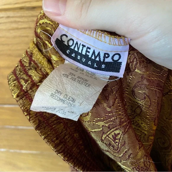 Vintage 90s Contempo Casuals gold burgundy metallic print elastic waist pants - Picture 5 of 5
